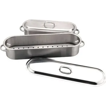 Hrnec Sambonet Paderno Industrie PEKÁČ NA RYBY OVÁLNÝ S MŘÍŽKOU A POKLICÍ, vnitřní rozměr 61x19 cm