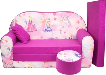 Pohovka Fimex Dětská rozkládací pohovka + taburet princezna růžová