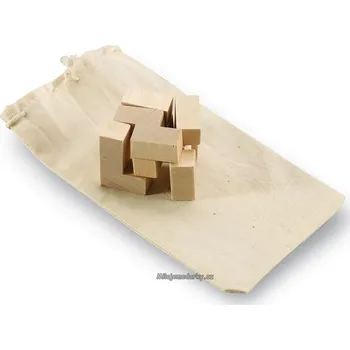 Cestovní hra dřevěný hlavolam - skládačka (kostka), ve váčku