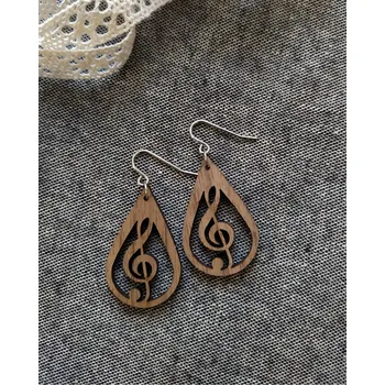 Náušnice art-wood.cz Dřevěné náušnice - Houslový klíč