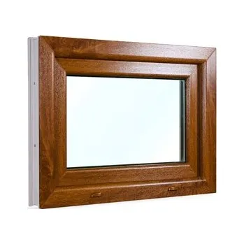 Okno Plastové okno 75x55 cm (750x550 mm) | Sklepní okno | Bílé zevnitř | Zlatý dub zvenku | Sklopné | Ventilačka | 6 komor | 80 mm