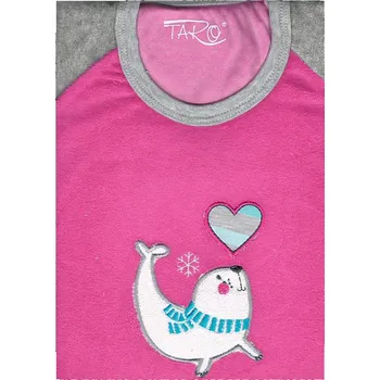 Dívčí pyžamo Taro, dětské froté pyžamo 029/H, růžová/šedý melír, vel. 110