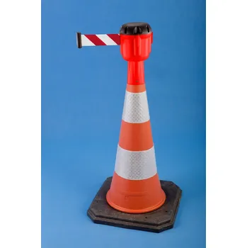 Dopravní značka EXPOINT Dopravní kužel 1000 mm se samonavíjecím pásem 10m Název: kužel 100cm s hlavicí TOP, délka pásu 10m červeno-bílá