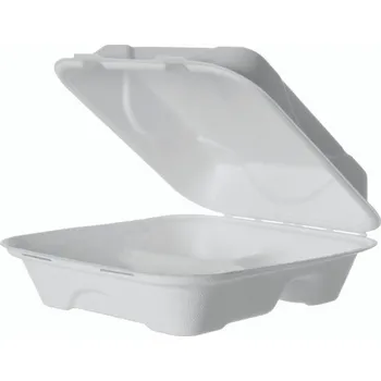 Jednorázové nádobí Menu box z cukrové třtiny 3-dílný 200x200x75mm/ 50ks