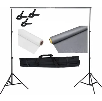 Sestava studiového vybavení Kompletní set pro nastavení fotopozadí 215 x 300 cm, Barva: bílá, šedá