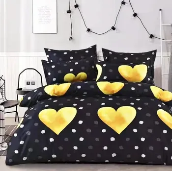 Povlečení Numberoplus Bavlněné povlečení černá se zlatými srdíčky