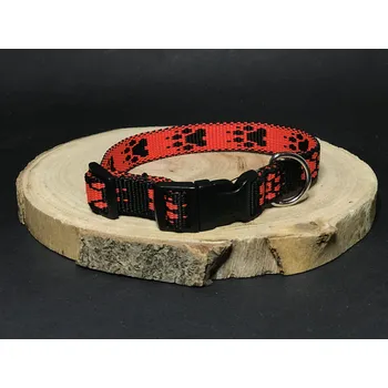Obojek pro psa Palkar obojek z popruhu pro psy 35 cm x 16 mm černo-červená s tlapkami (Palkar obojek z popruhu pro psy 35 cm x 16 mm černo-červená s tlapkami)