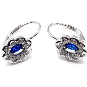Náušnice Stříbrné náušnice ve tvaru květiny s dominantním modrým kamenem
