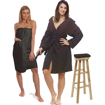 Sada Black Chocolate: župan s kapucí + dámský saunový kilt + osuška L