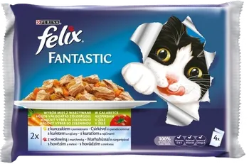 Krmivo pro kočku Purina Felix Fantastic masový výběr se zeleninou v želé 4 x 100 g