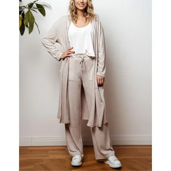 Dámský svetr THE BOW ATTITUDE dlouhý SVETR-kabát béžový BOW03 Barva: Beige - béžová, Velikost: S