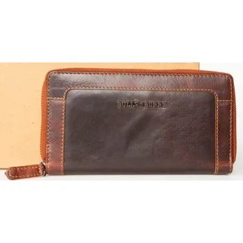 Peněženka Prostorná dvojzipová tmavě hnědá penálová kožená peněženka Bull Burry se spoustou místa