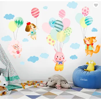 Samolepící dekorace Samolepka na zeď "Zvířátka s balony 2" 130x77cm