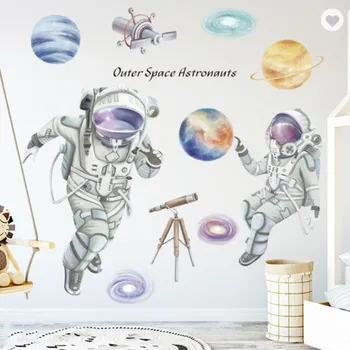 Samolepící dekorace Samolepka na zeď "Astronauti" 88x82cm