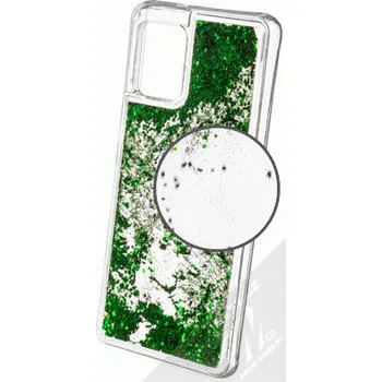 Pouzdro na mobilní telefon 1Mcz Liquid Hexagon Sparkle ochranný kryt s přesýpacím efektem třpytek pro Samsung Galaxy A42 5G zelená (green)
