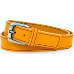 Kožený opasek žlutý prošívaný Rozměry opasku: Obvod pasu: 105 cm (Celková délka: 120cm), Přezka: Stříbrná