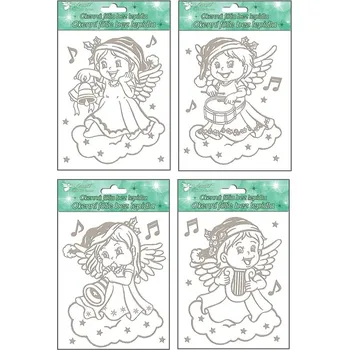 Vánoce AP Okenní dekorace fólie Vánoce andílci se stříbrnými glitry 1 ks
