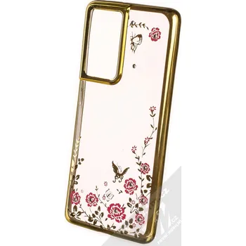 Pouzdro na mobilní telefon 1Mcz Diamond Flower TPU ochranný kryt pro Samsung Galaxy S21 Ultra zlatá (gold)