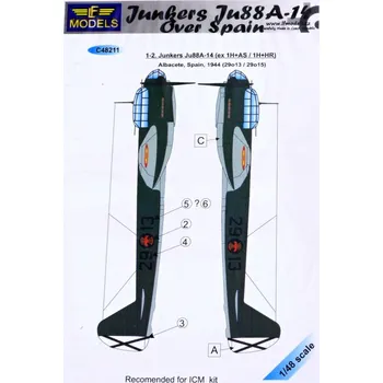 Plastikový model 1/48 Decals Junkers Ju 88A-14 over Spain (ICM)