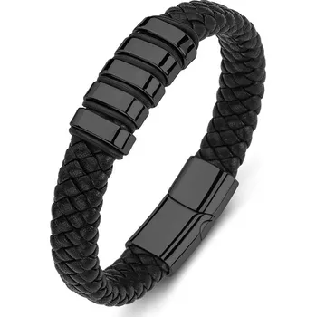 Náramek NAKY Pánský kožený náramek Andre N9006 černá 20-24 cm