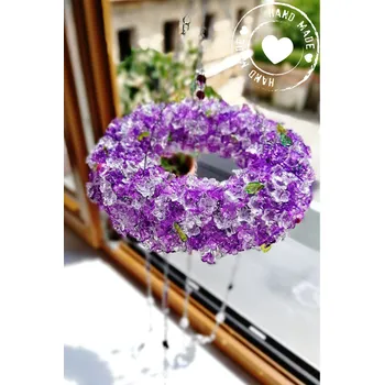 Drátovaná zvonkohra křišťálové zvonění fialové 20x100cm Drátované stromy života