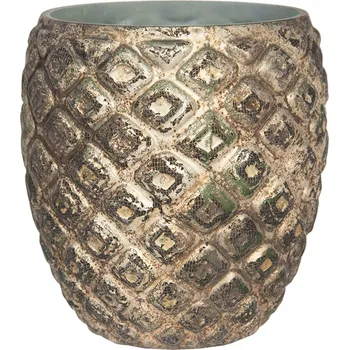 Svícen Zlato hnědý skleněný svícen s patinou a odřeninami - Ø 11*11 cm