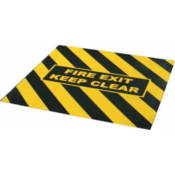 Výstražná páska Černo-žlutá korundová protiskluzová páska s potiskem FLOMA Fire Exit Marker - 150 x 100 cm