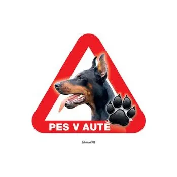 Grel nálepka na plech pozor pes v autě dobrman