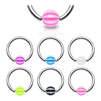 Piercing Piercing kroužek chirurgická ocel s pruhovanou kuličkou (fialová)