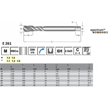 Závitořezný nástroj Strojní závitník, šroubovice 45° M20 E261 6H HSS-E-PM TiAIN,DIN376 RED DORMER