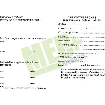 Zdravotní průkaz pracovníků v potravinářství, 1 ks