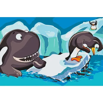 Malování podle čísel - Tučňáci a kosatka Velikost: 40x60cm, Rámování: Pouze srolované plátno