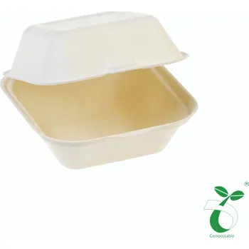 Jednorázové nádobí Burger boxy  | Malé  | Kompostovatelné  | Z cukrové třtiny Balení: 125 Ks