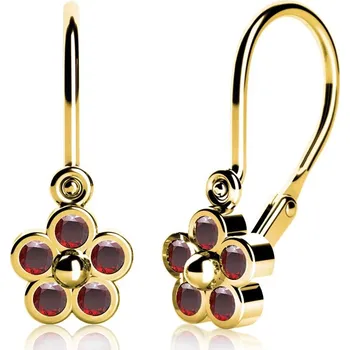 Náušnice Dětské náušnice - kytičky ze žlutého zlata s červenými zirkony