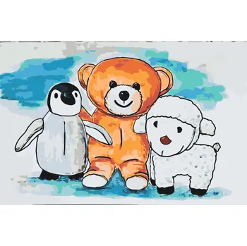 Malování podle čísel - Tučňák, medvídek a ovečka Velikost: 40x60cm, Rámování: Pouze srolované plátno