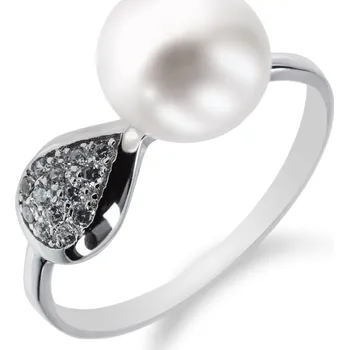 Prsten Stylový stříbrný prsten s perlou a zirkony - Meucci SP32R Velikost: 59