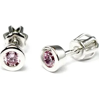 Náušnice Zlaté náušnice s růžovým kamenem na šroubek