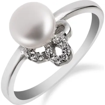 Prsten Prsten ze stříbra zdobený přírodní perlou a zirkony - Meucci SP62R Velikost: 54