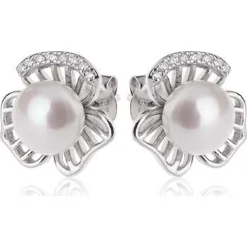 Náušnice Stříbrné náušnice s perlou uprostřed zirkonové ozdoby - Meucci SP72E