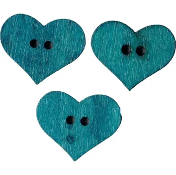 Knoflík Dřevěný Knoflík Srdce Modrý 16 x 19 mm (Dřevěný Knoflík Srdce Modrý 16 x 19 mm)