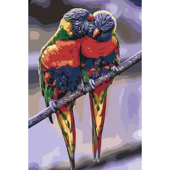 Malování podle čísel - Duhoví papoušci 2 Velikost: 40x60cm, Rámování: Pouze srolované plátno