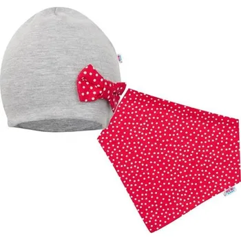 Čepice Kojenecká čepička s šátkem na krk New Baby Missy šedo-červená, vel. 68 (4-6m)