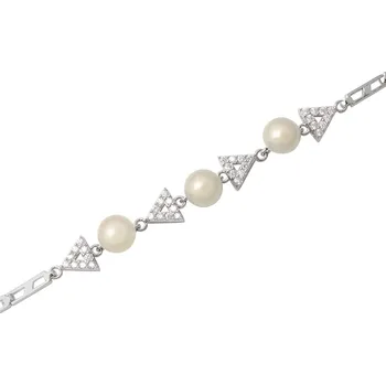 Náramek Stříbrný náramek s říčními perlami a trojúhelníčky se zirkony - Meucci TAB008