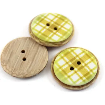 Knoflík KNOFLÍK DVOUDÍRKOVÝ - KÁRO - 25,4MM KNOFLÍK DVOUDÍRKOVÝ - KÁRO - 25,4MM: Zeleno-žlutý