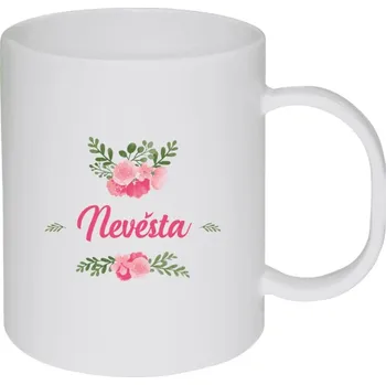 Hrnek 330 ml - plastový Nevěsta - růžové květiny