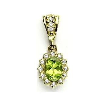 Přívěsek Zlatý přívěsek s diamanty, přírodní olivín, žluté zlato, VP 247