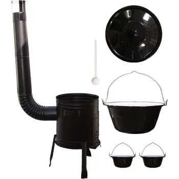 Kempingové nádobí Smaltovaný kotlík 13 L (1,2 mm) + kovová kotlina 36 CLASSIC (KOV) + 2 smaltované servírovací kotlíky 0,8 L