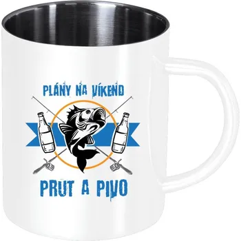 Nerezový hrnek Plány na víkend - prut a pivo