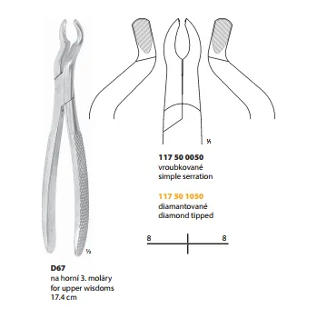 Kleště Medin Kleště extrakční D67 na horní 3 moláry 17.4cm