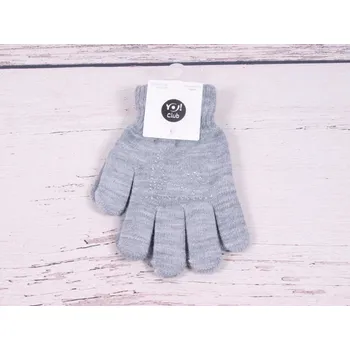 Rukavice YO Rukavice prstové R216 šedé s kamínkovými bruslemi velikost rukavic: 18 cm